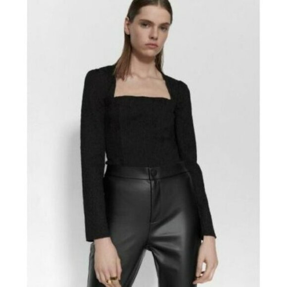Zara Tops - Zara Black Textured Bodysuit Top Square NecK Soft Small Size Large